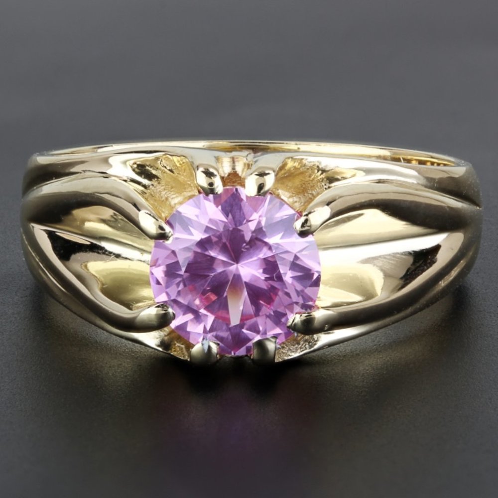 14k Yellow Gold Solitaire Round Pink Sapphire Anniversary / Engagement Ring